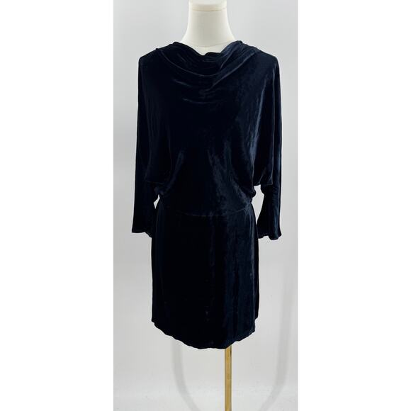 A.L.C. Velvet Mini Dress Size 10 Marine Navy Dolman Sleeve Cowl Neck 8 M - Picture 3 of 10